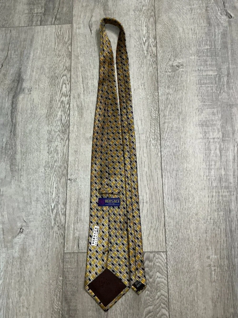 Versace Classic V2 Tie Yellow Gray Black Silk Designer Necktie